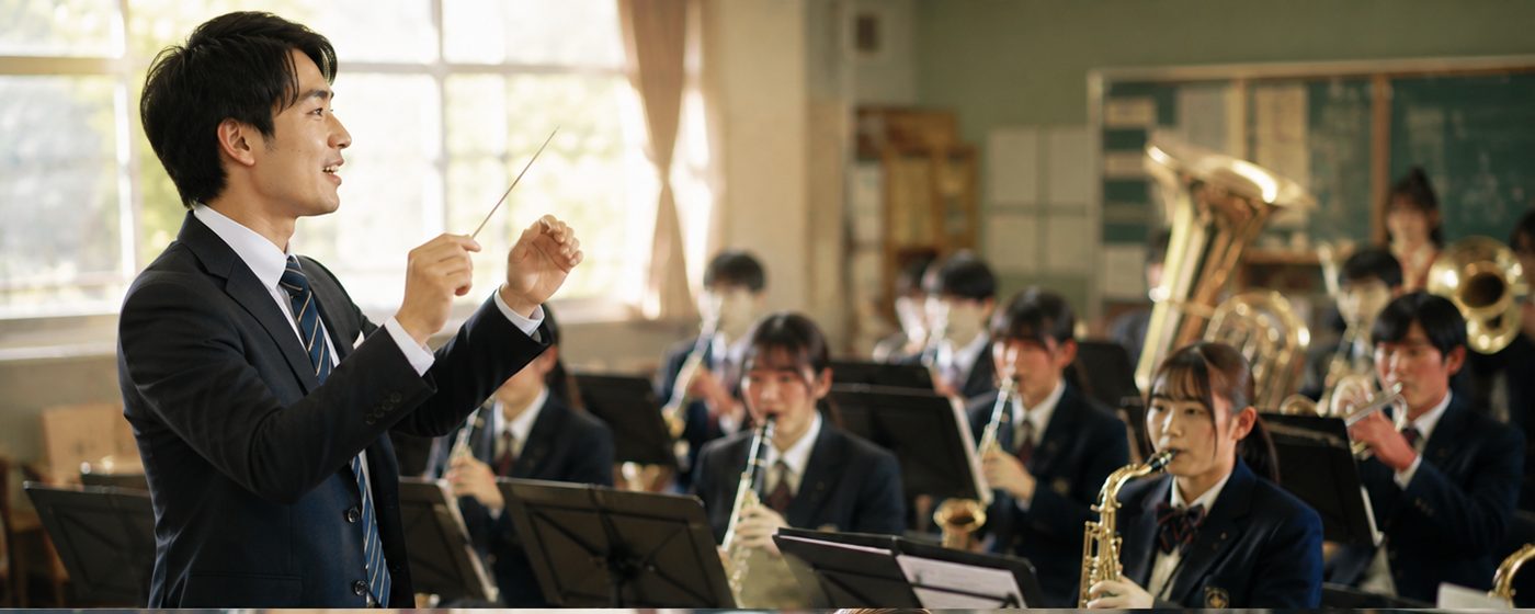 合奏を指導する指揮者