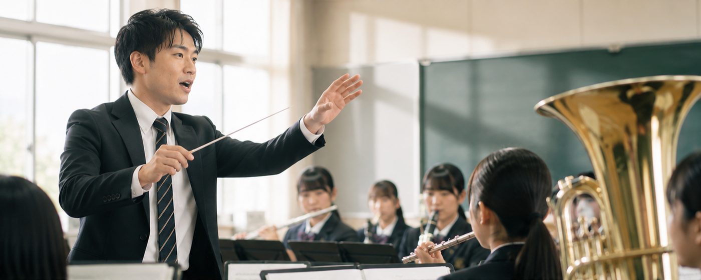 合奏を指導する指揮者